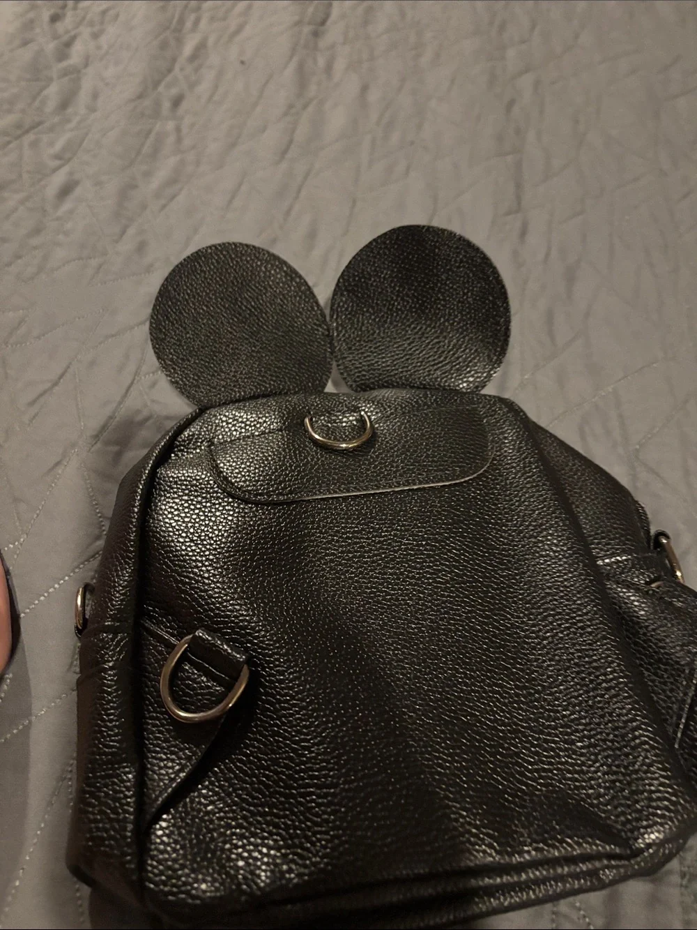 Kids Black Faux Leather Bow Backpack with Red Bow Minnie 9”
